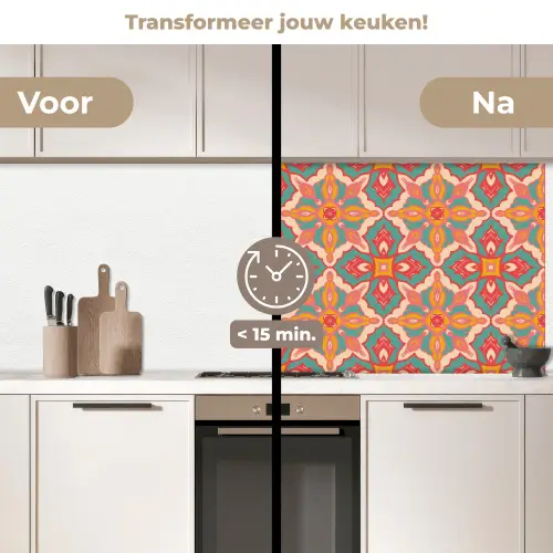 Patroon - Hippie - Oranje keuken achterwand 2 middel 871 -voor-na2_NL