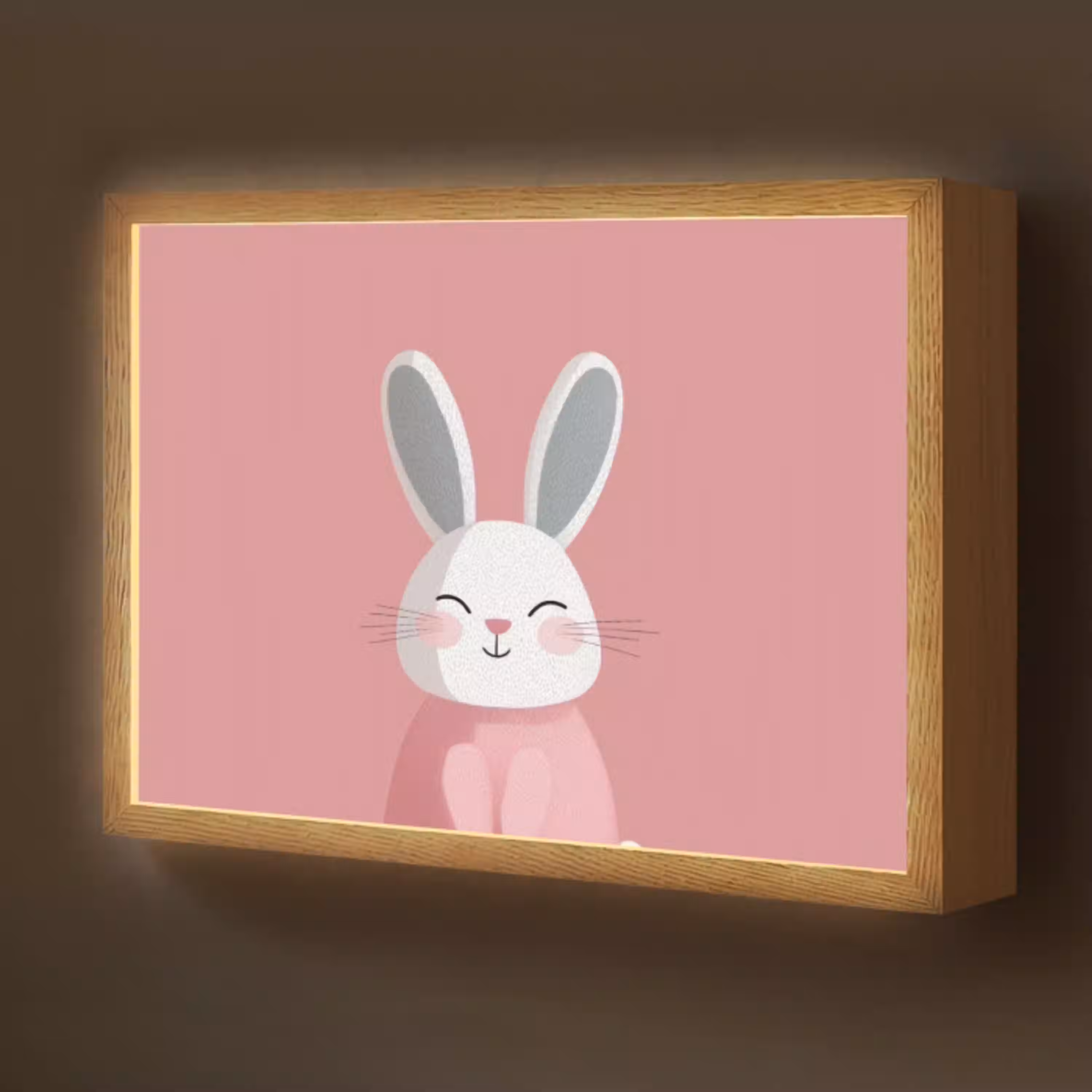 Illustratie - Konijn - Roze - Minimalistisch Light Box met batterij (Wandlamp kind) middel -z3d_website