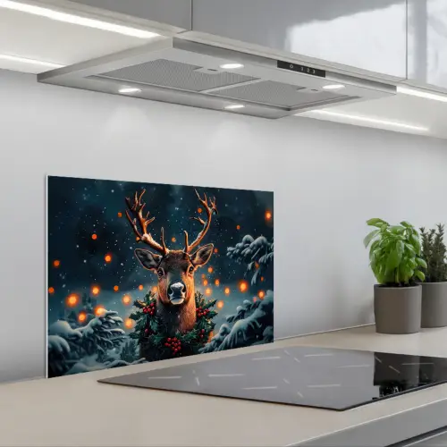 Hert - Kerst - Winter - Sneeuw - Kerstkrans keuken achterwand spatscherm klein -3d_schuin