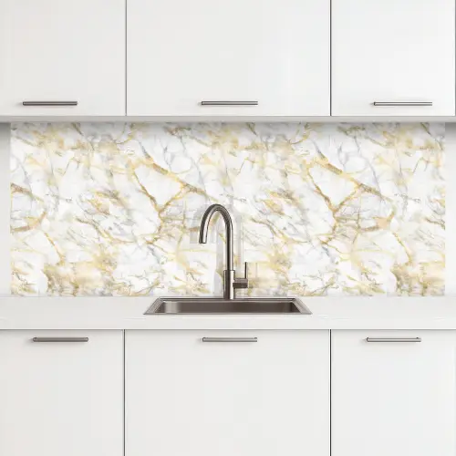 Marmer - Wit - Expressief - Goudaccenten keuken achterwand 2 middel 871 -3d