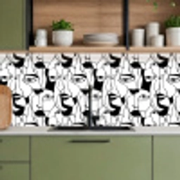Lijnen - Gezichten - Zwart - Wit keuken achterwand 2 middel 871 -sfeer3