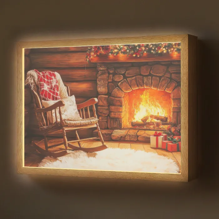 Winter - Kerst - Huis - Openhaard Light Box met batterij (Wandlamp) middel -z3d_website