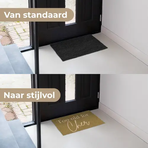 Groen - Too old for cher - Roze Deurmat klein -voor-na_NL