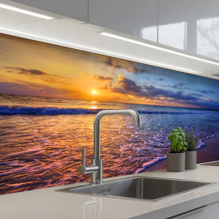 Zee - Strand - Zonsondergang - Wolken - Horizon keuken achterwand 2 middel -3d_schuin
