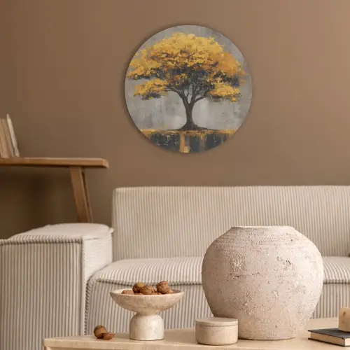Boom - Bladeren - Goud - Abstract Akoestische PET Vilt - Rond klein -sfeer1