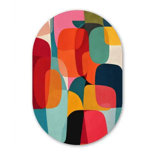 Vormen - Kleurrijk - Abstract - Vlakken Wandcirkel Ovaal Glas middel -3d