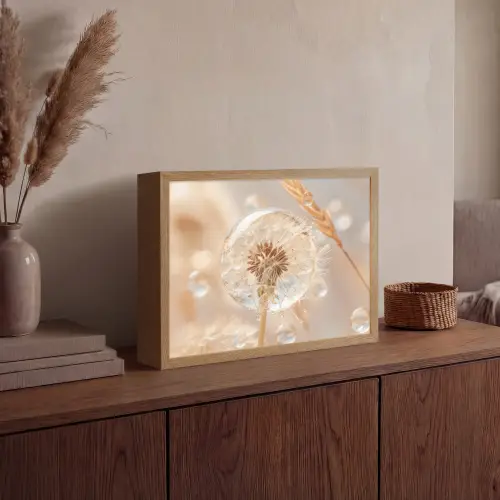 Paardenbloem - Water - Natuur - Stilleven - Modern Light Box met batterij (Wandlamp) middel -sfeer2