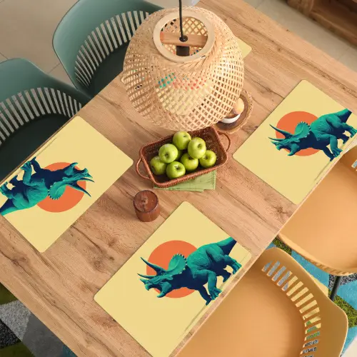 Triceratops - Cirkel - Oranje - Hoorns Placemat vinyl groot -zzsfeer5_Kitchenyeah-website