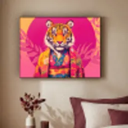 Tijger - Kimono - Planten - Roze Textielframe zwart klein -sfeer1