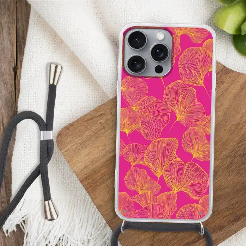 Bladeren - Nerven - Grafisch - Roze Hoesje iPhone 16 Pro Max met koord klein -sfeer4