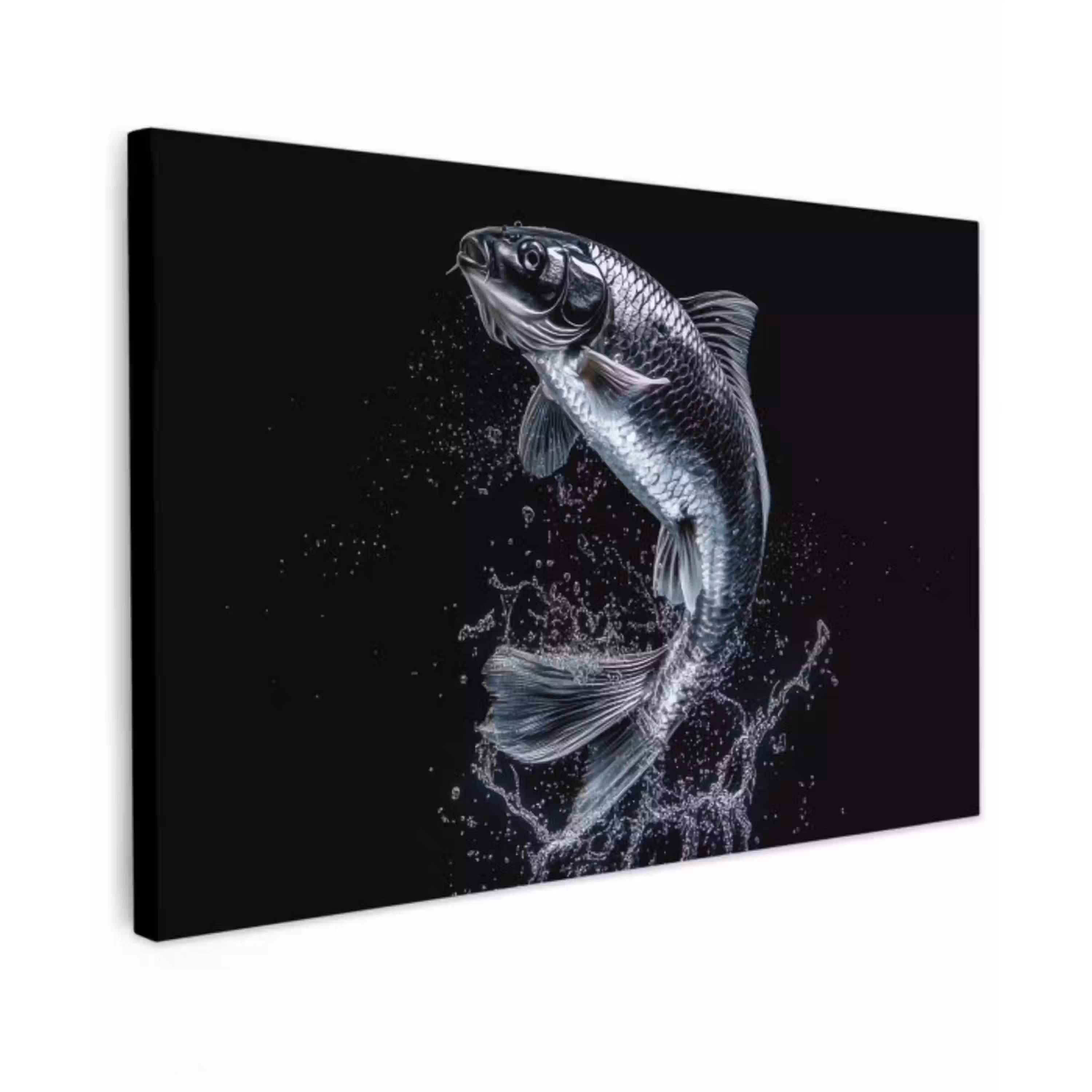 Vis - Koi - Zwart - Water Tuinposter op houten frame 2 cm dik klein -3d