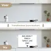 Engelse quote "DNA doesn't make a family, love does" met een hartje op een witte achtergrond keuken achterwand spatscherm klein -voor_na_NL