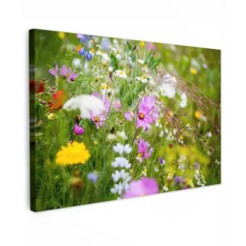 Bloemen - Natuur - Groen - Gras - Paars - Wit Tuinposter op houten frame 2 cm dik klein -3d
