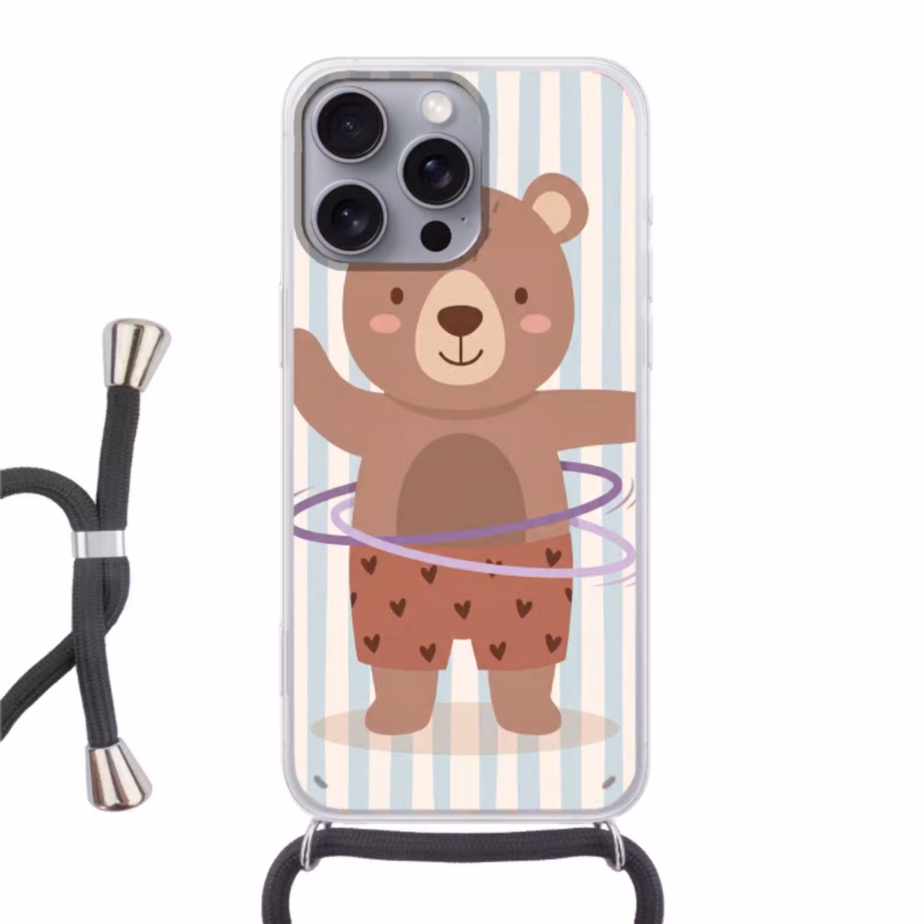Beer - Hoepel - Kinderkamer - Illustratie - Bruin Hoesje iPhone 16 Pro Max met koord klein -3d