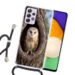 Kerkuil - Boom - Natuur - Bruin Hoesje Samsung Galaxy A52 5G met koord klein -sfeer1