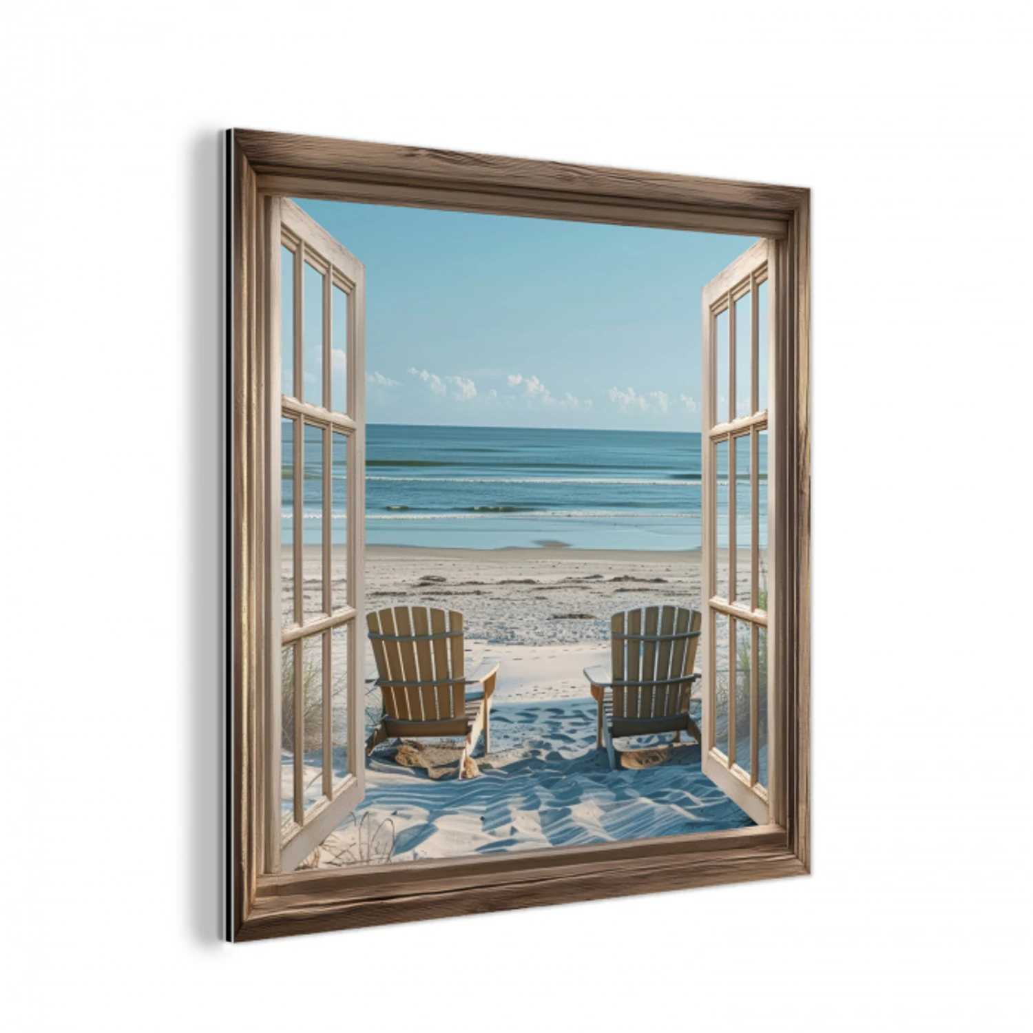 Doorkijk - Strandstoelen - Duinen - Zee - Natuur aluminium wit klein -3d