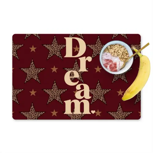 Sterren - Luipaardprint - Dream - Bordeaux Placemat vinyl groot -zzzproduct_Kitchenyeah-website