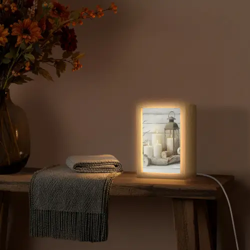 Stilleven - Wit - Kaarsen - Rustiek - Natuur Light Box met kabel (Tafellamp) klein -sfeer4