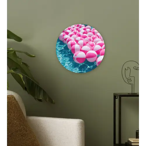Strandballen - Roze - Water Wandcirkel kunststof plaat 5mm dik klein -sfeer3