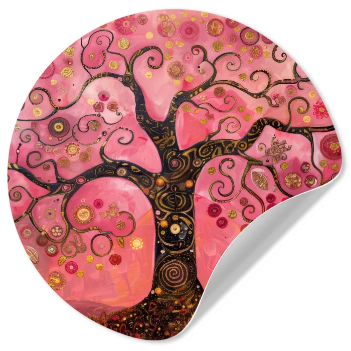 Boom - Levensboom - Roze - Goud Wandcirkel behangsticker klein -3d