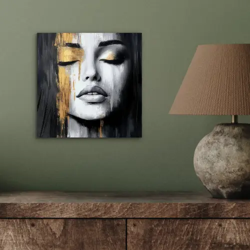 Gezicht - Vrouw - Penseelstreken - Abstract aluminium wit klein -sfeer2
