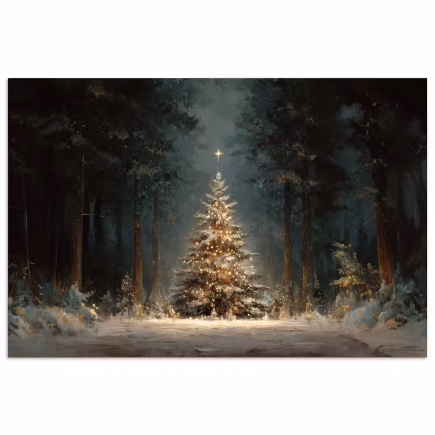 Poster - Kerstboom - Bos - Sneeuw - meerkleurig