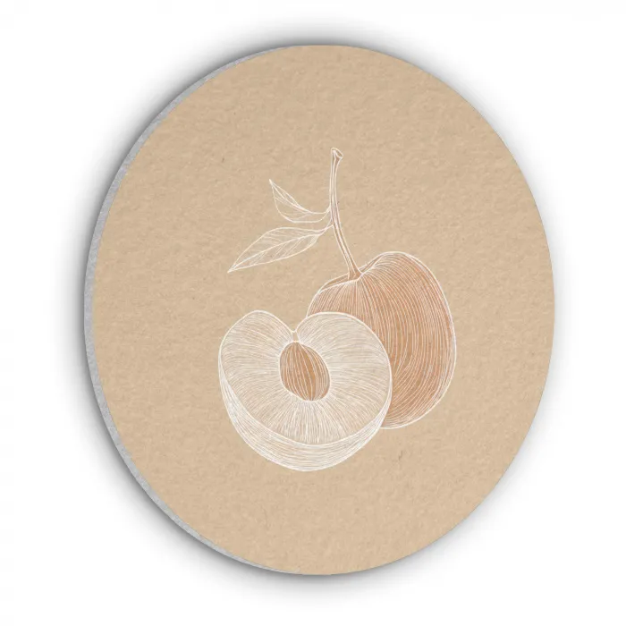 Perzik - Lijntekening - Pit - Beige Akoestische PET Vilt - Rond klein -3d