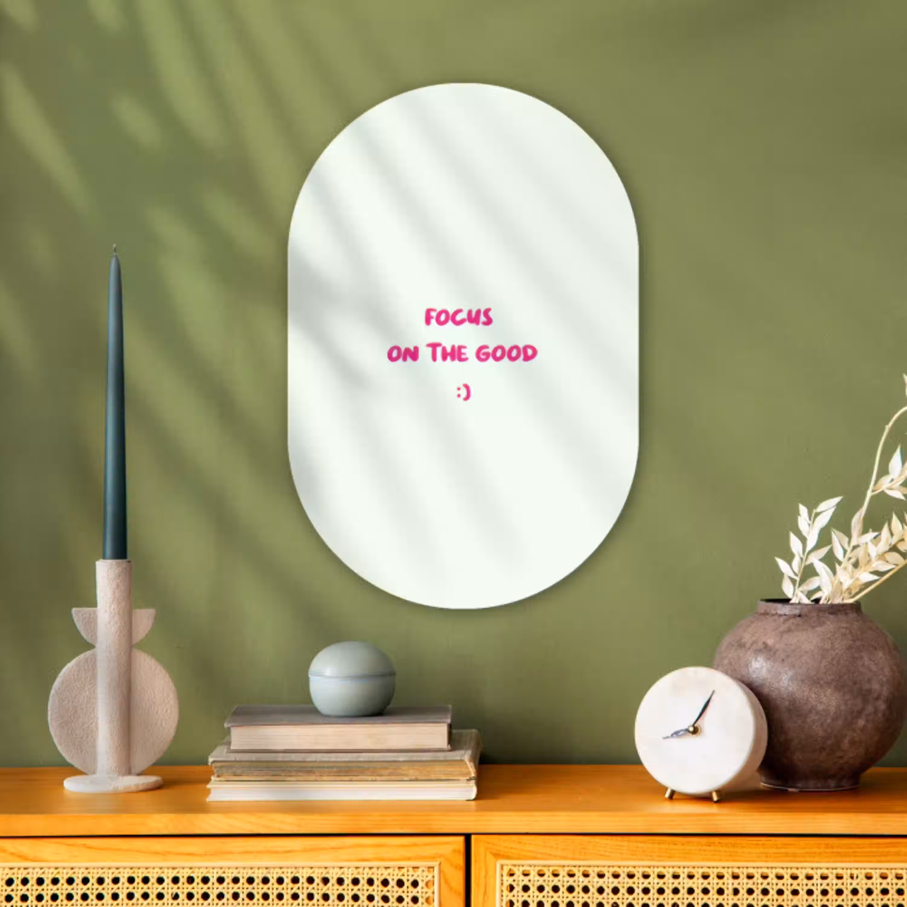 Focus - Beige - Roze - Smiley Wandcirkel Ovaal Forex klein -sfeer2