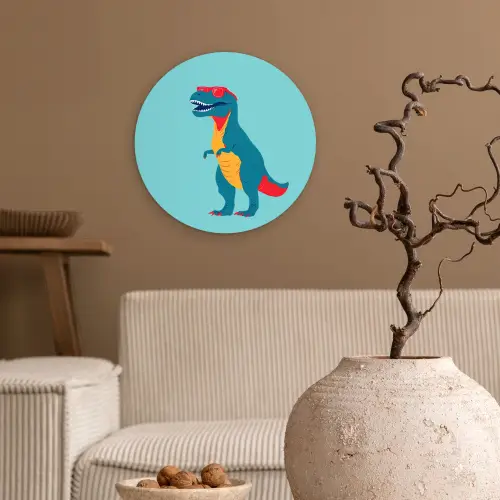 Dinosaurus - Blauw - Zonnebril Wandcirkel kunststof plaat 5mm dik klein -sfeer1