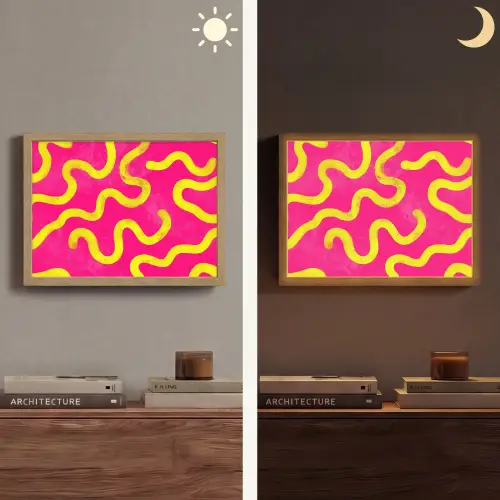 Lijn - Geel - Abstract Light Box met batterij (Wandlamp) middel -sfeer3