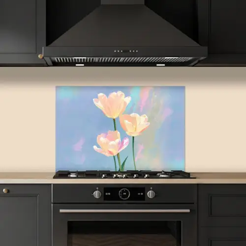Tulpen - Roze accenten - Blauw keuken achterwand spatscherm klein -sfeer1