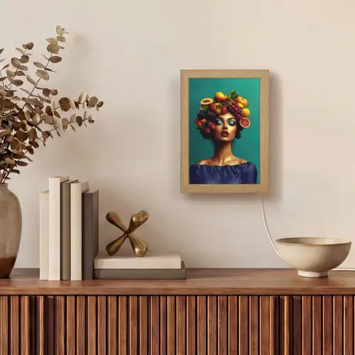 Vrouw - Hoodtooi - Tropisch - Fruit - Druiven Light Box met kabel (Tafellamp) klein -sfeer2