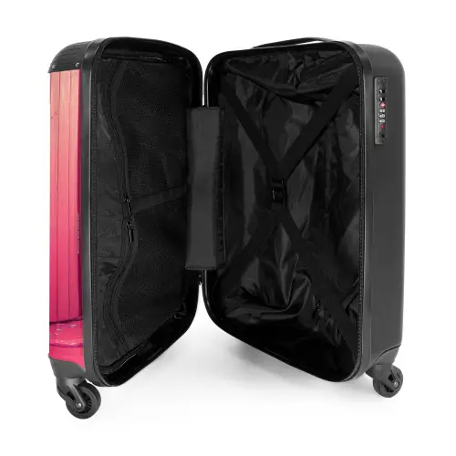 Witte kat gluurt door roze deur NBS - Handbagage koffer - Kinderen Unisex middel -binnenkant