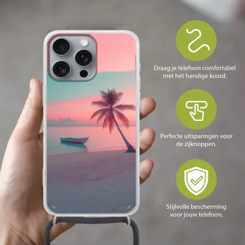 Zee - Boot - Zonsondergang Hoesje iPhone 16 Pro Max met koord klein -sfeer2_NL