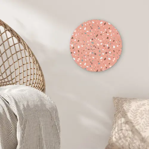 Terrazzo -  Patroon - Kleurrijk - Roze - Blauw Wandcirkel kunststof plaat 5mm dik klein 188 -sfeer5