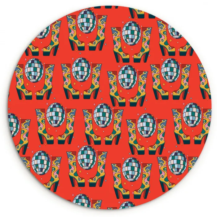 Rood - Disco - Patroon Wandcirkel kunststof plaat 5mm dik klein 188 -3d