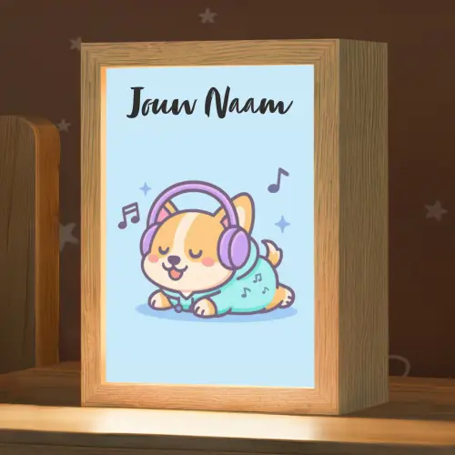 Hondje - Koptelefoon - Blauw - Muzieknoten Light Box met kabel (Kinderlampje) klein -zzz_3d_website