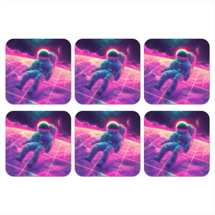 Astronaut - Neon - Roze - Wolken onderzetter kurk middel -3d