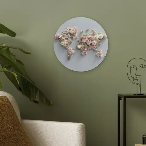 Wereldkaart - Rozen - Roze Akoestische PET Vilt - Rond klein -sfeer2