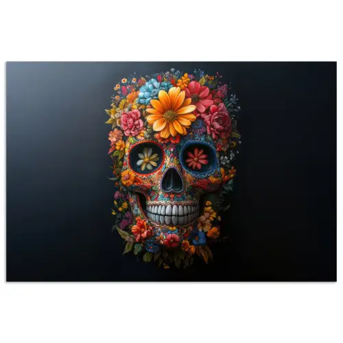 Bloemen - Kleurrijk - Schedel poster papier klein -3d