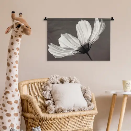 Bloem - Minimalistisch - Zwart - Wit Wandkleed katoen klein -wsfeer5_kind