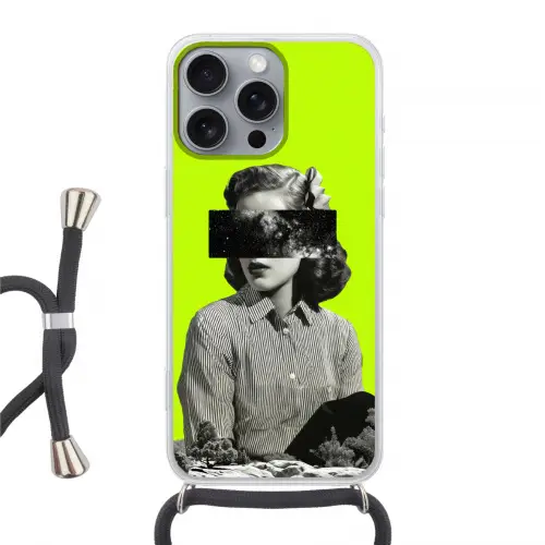 Vrouw - Sterrenhemel - Groen Hoesje iPhone 16 Pro Max met koord klein -3d