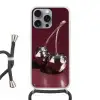 Kersen - Glanzend - Bordeaux Hoesje iPhone 16 Pro Max met koord klein -3d