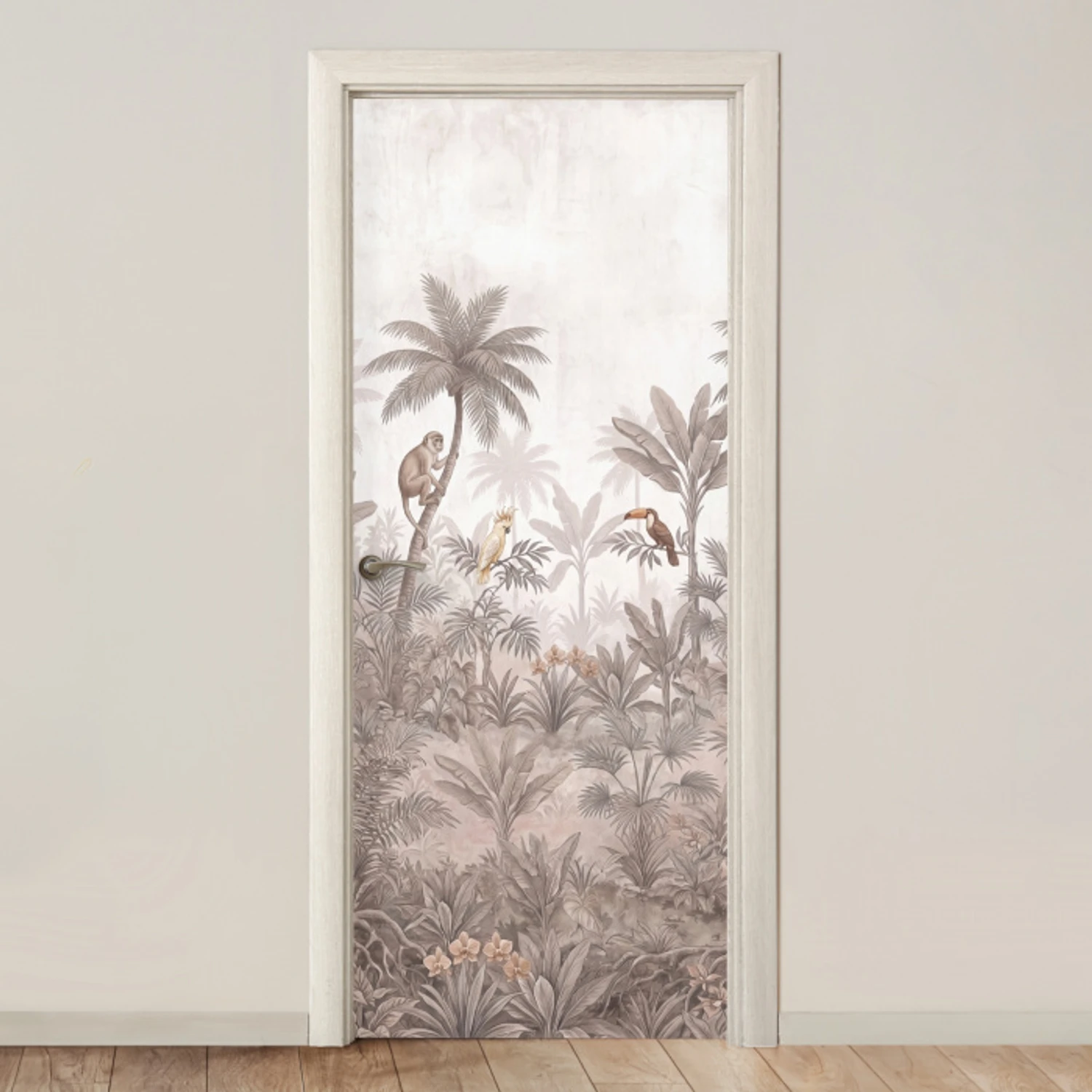 Jungle - Dieren - Palmbomen deurposter klein -3d_beige