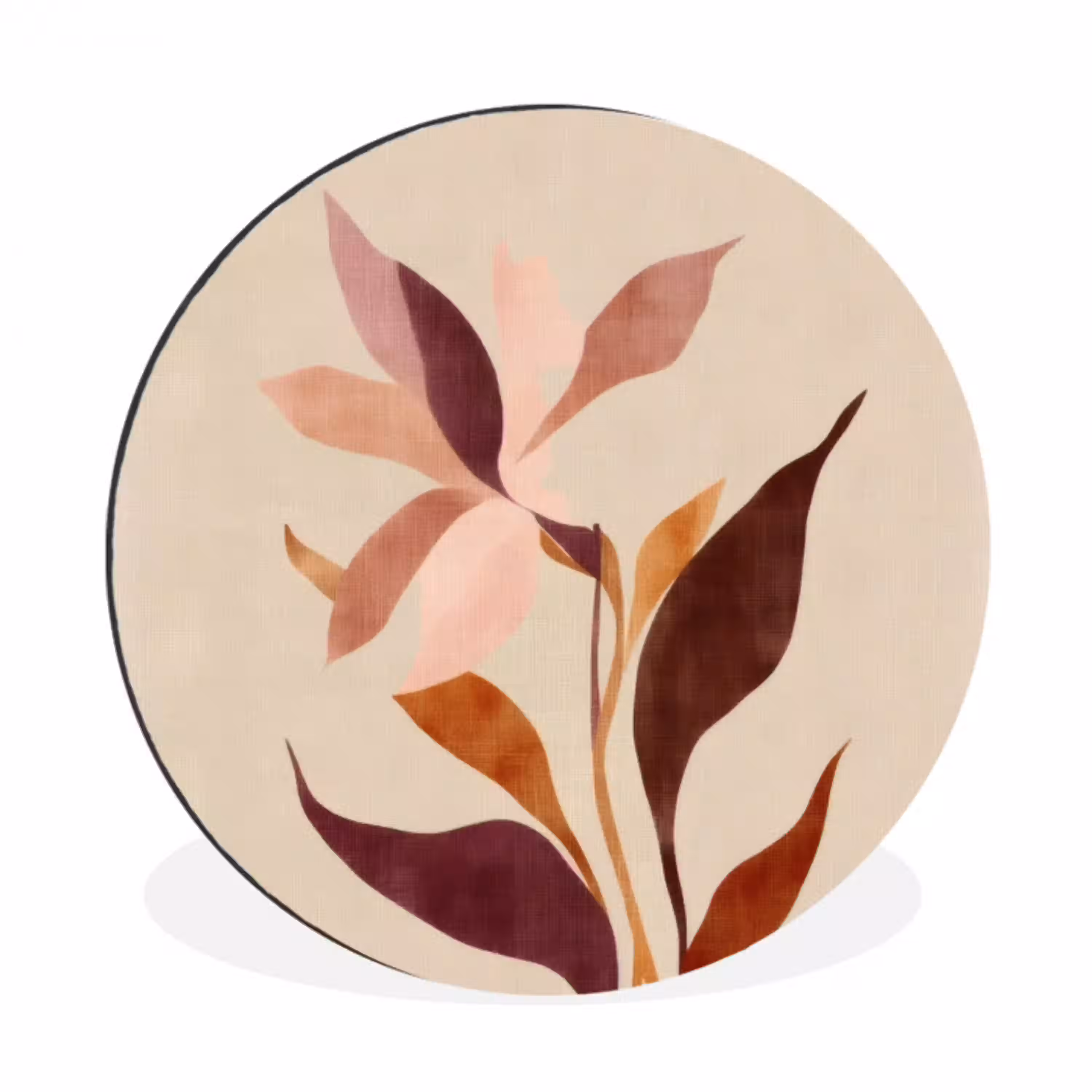 Bloemen - Blaadjes - Minimalistisch - Roze Wandcirkel aluminium klein -3d