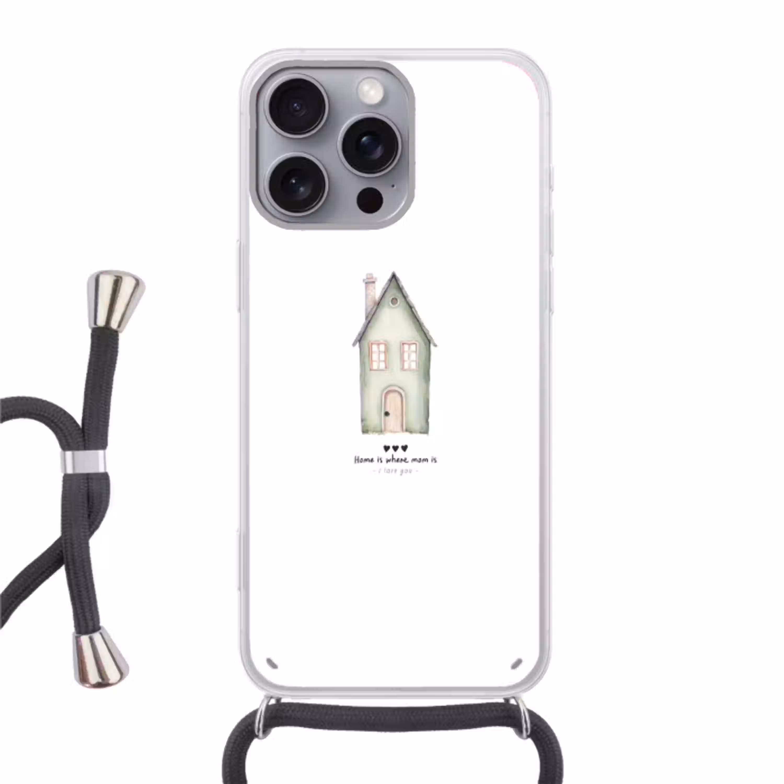 Huisje - Groen - Tekst - Liefdevol Hoesje iPhone 16 Pro Max met koord klein -3d