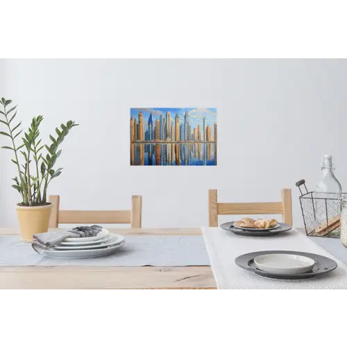 Skyline - Wolkenkrabbers - Water - Blauw Muursticker klein -eettafel