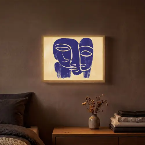 Okergeel - Blauw - Eenvoudige lijnen Light Box met batterij (Wandlamp) middel -sfeer4