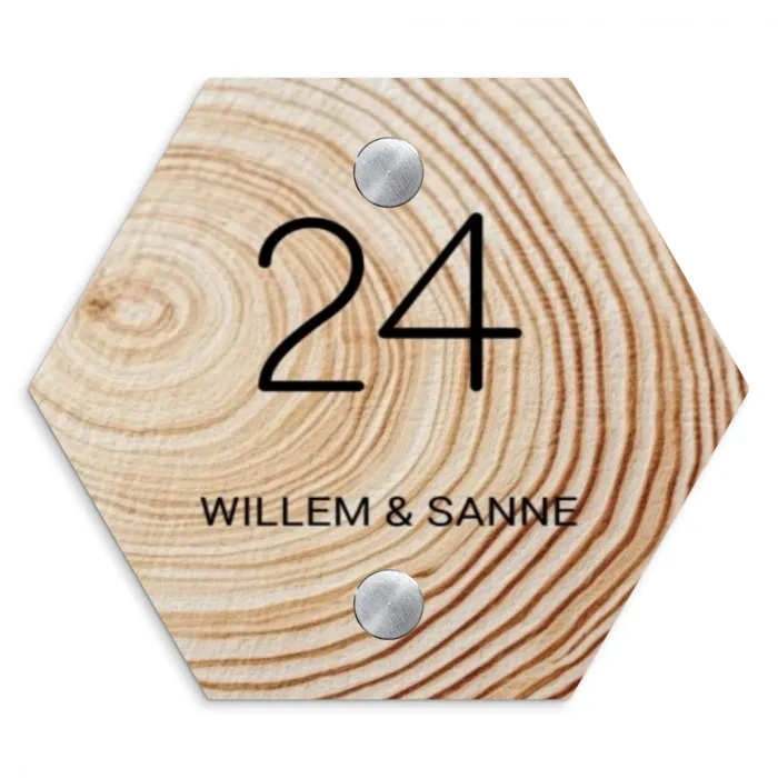 Houten nerf - Klassiek Naambord Hexagon klein -3d