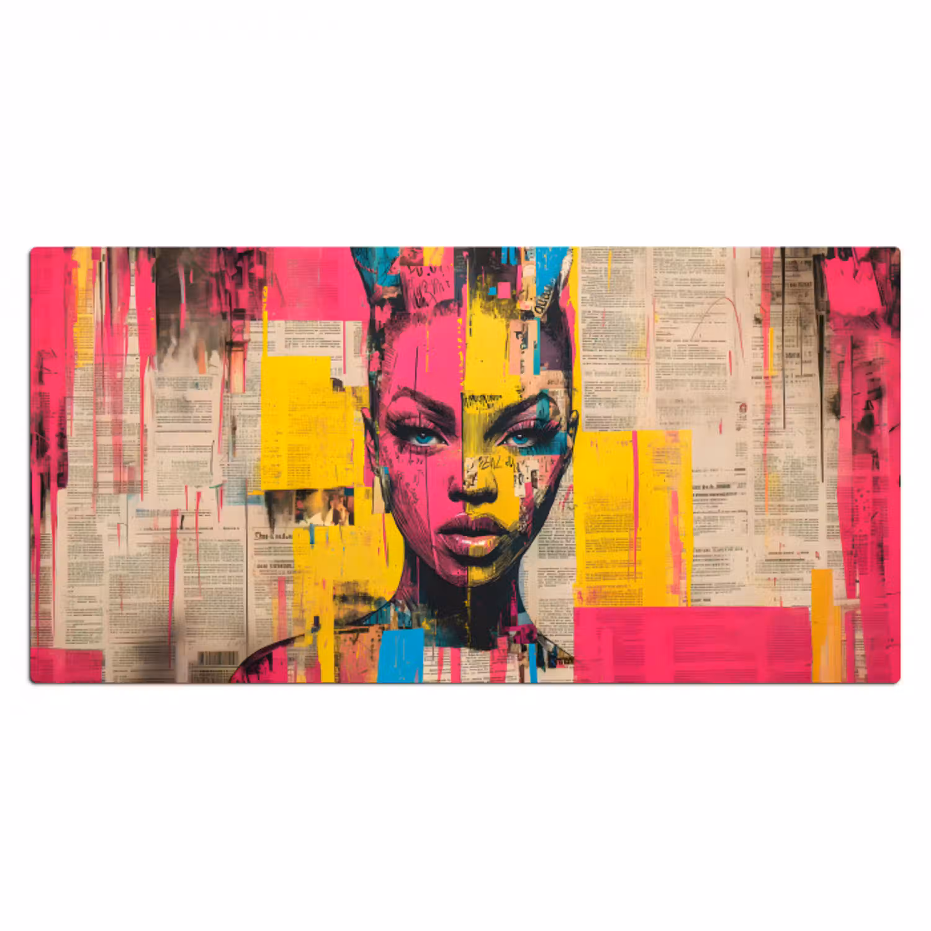 Vrouwengezicht - Krantenpapier - Abstract - Roze Muismat XXL klein -3d_leeg